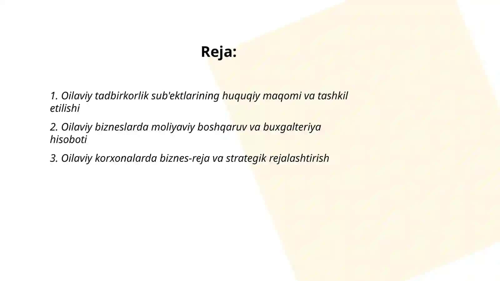 Oilaviy tadbirkorlik sub'ektlarini o'rganish 2