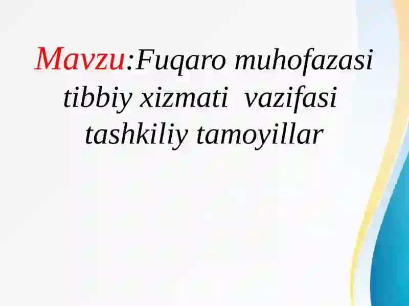 Fuqoromuhofazasi Tibbiy Xizmati Vazifasi 2