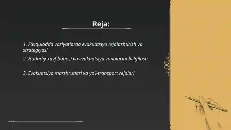 Favqulotda vaziyatlarda Aholini Evakuatsa qlish: Tayyorgarlik va Amalga oshirish 2