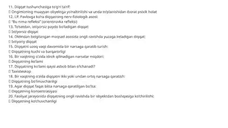 PSIXOLOGIYA TEST JAVOBLARI 2