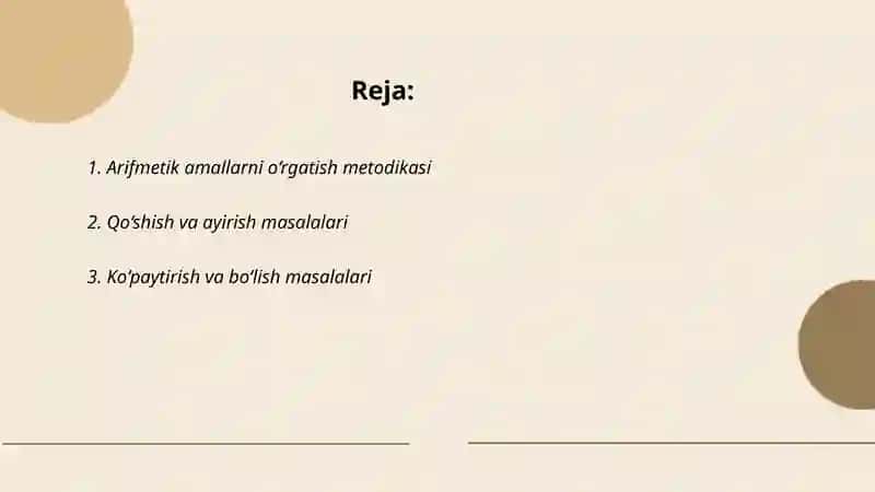 Arifmetik amallarni o‘rgatish metodikasi 2