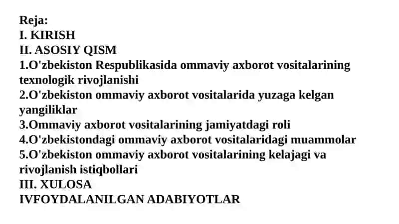TAQDIMOT: O'ZBEKISTON RESPUBLIKASIDA OMMAVIY AXBOROT VOSITALARINING FAOLIYATI (O'ZGARISH VA MUAMMOLAR) 2