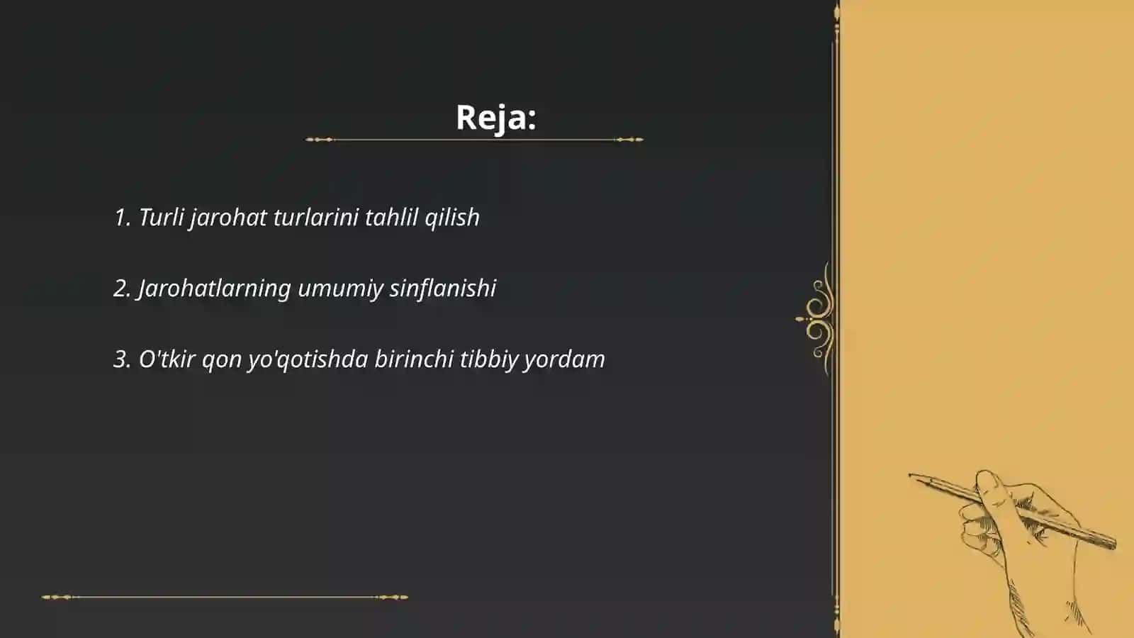 Turli jarohatlarda 1-tibbiy yordam tartibi 2