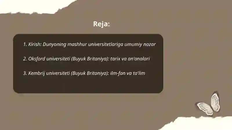 Dunyoning mashhur univetsitetlari haqida slayd 2