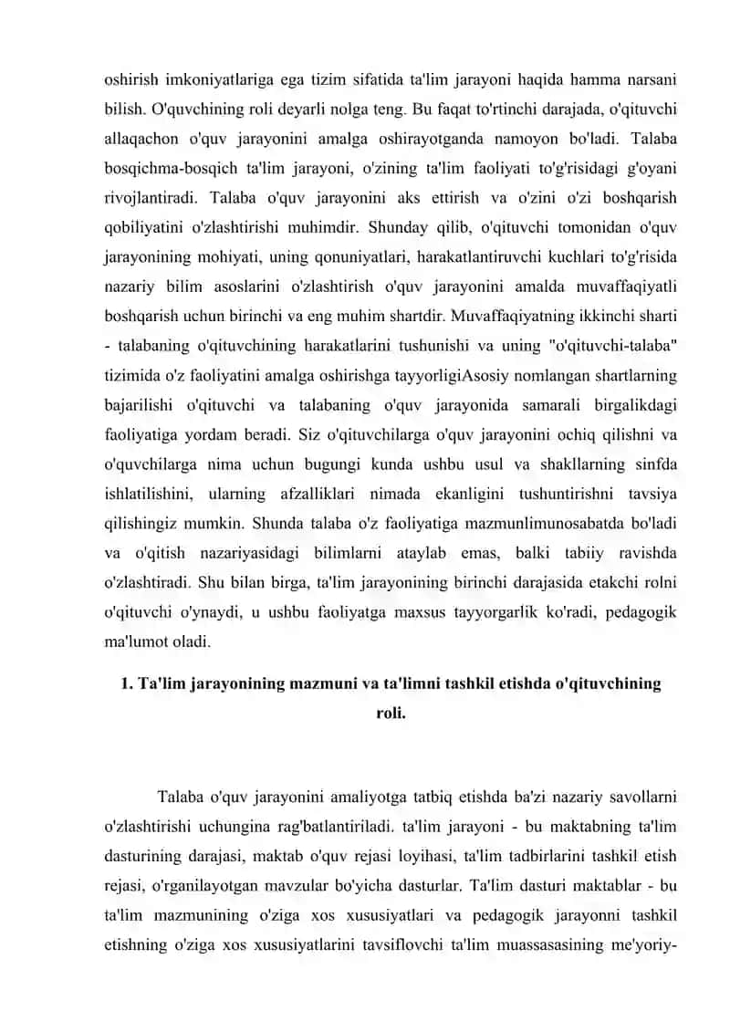 Òqituvchining ta'lim jarayonidagi faoliyati va darsga tayyorgarligi 2