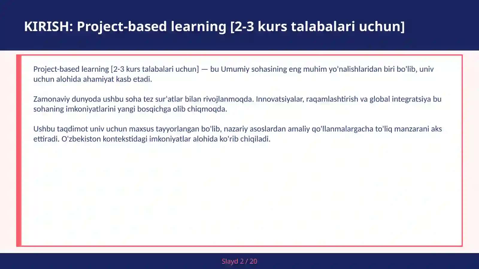 Project-based Learning [2-3 KURS TALABALARI UCHUN] 2