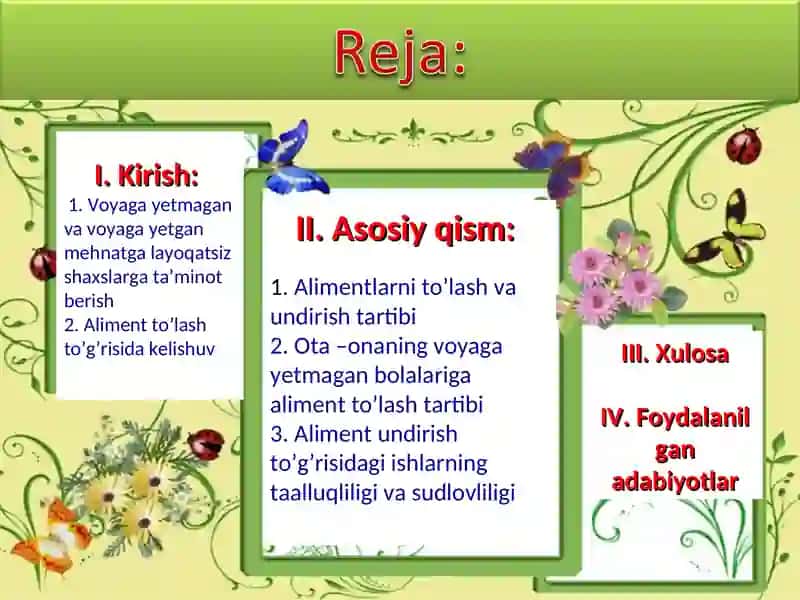 QARINDOSHLAR VA BOSHQA SHAXSLARNING ALIMENT MAJBURIYATLARI 2