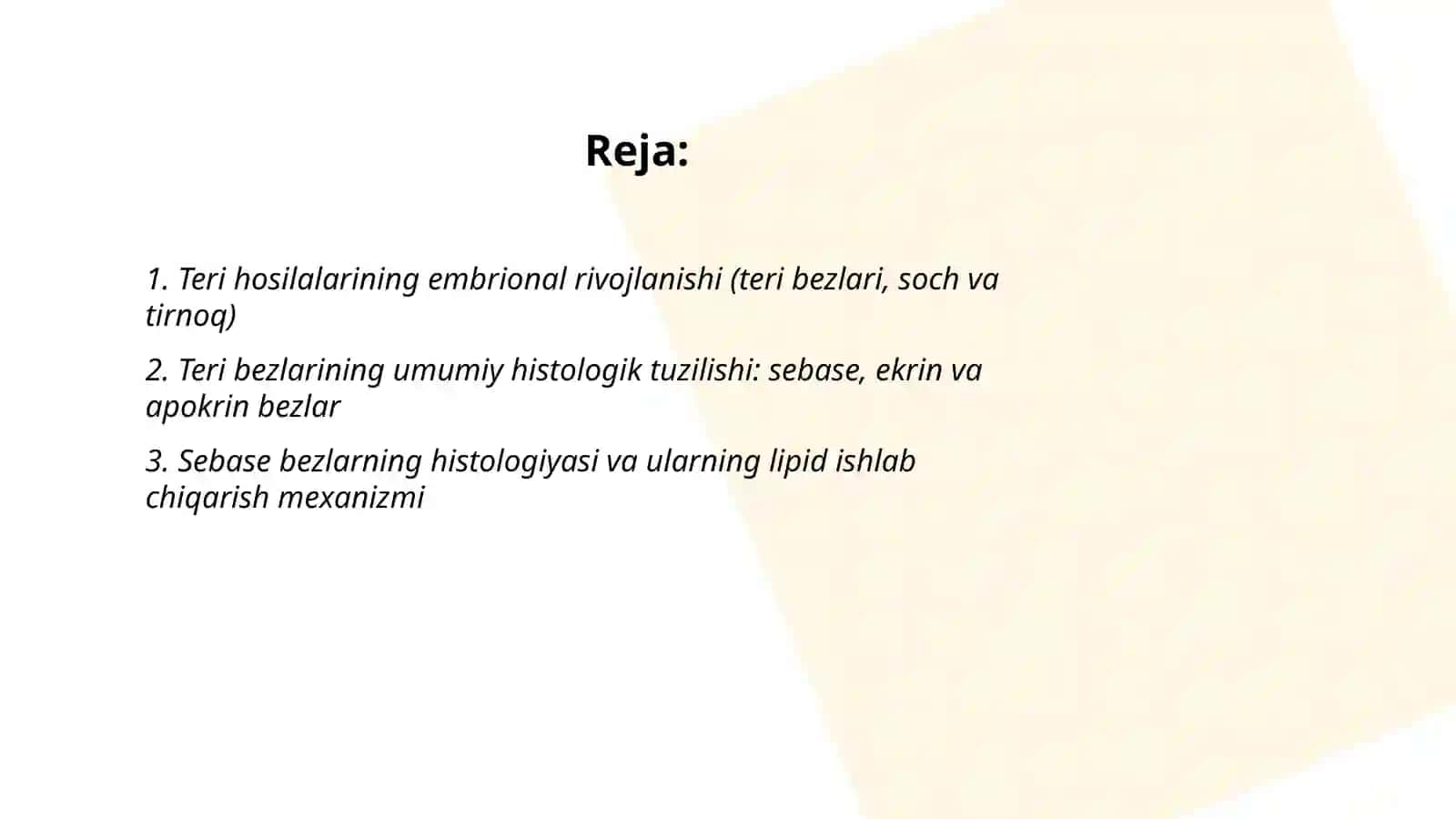Teri hosilalari teri bezlari, soch va tirnoq gistologiyasi 2
