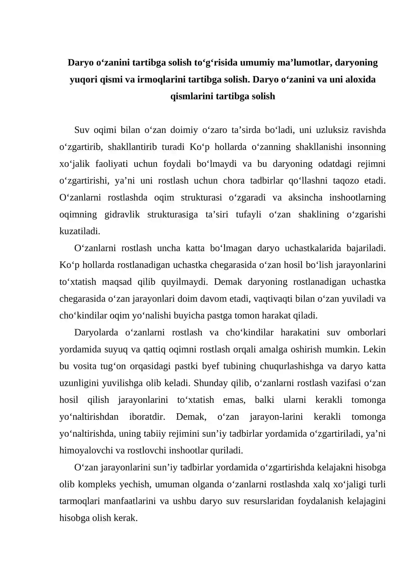 Daryo o‘zanini tartibga solish usullari va rostlash inshootlari 2