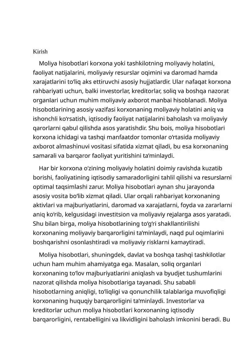 MOLIYAVIY HISOBOTLARNI TUZISH SHAKKLARI VA ULARGA QUYILADIGAN TALABLAR 2
