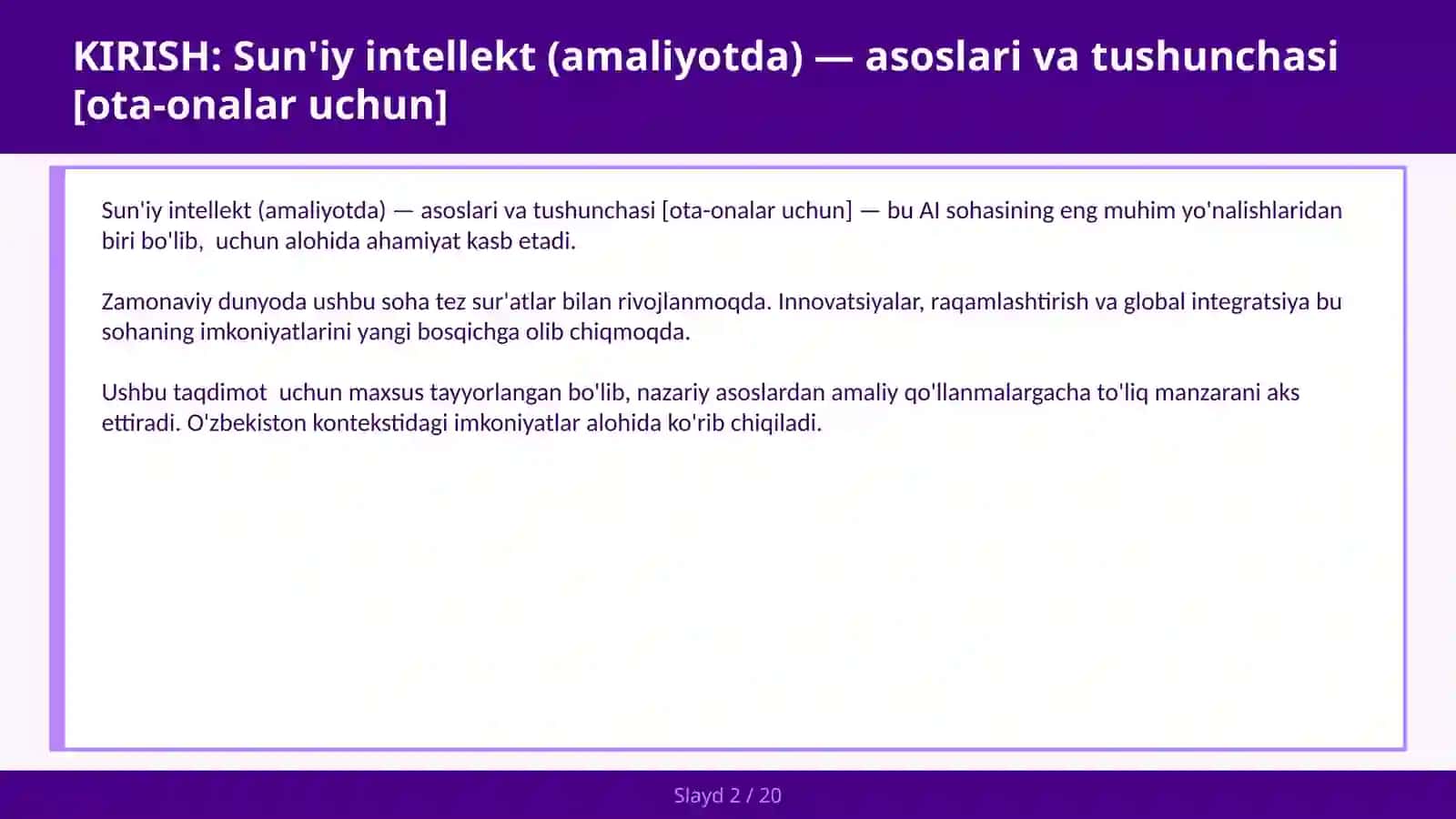 SUN'IY INTELLEKT (AMALIYOTDA) — ASOSLARI VA TUSHUNCHASI [OTA-ONALAR UCHUN] 2