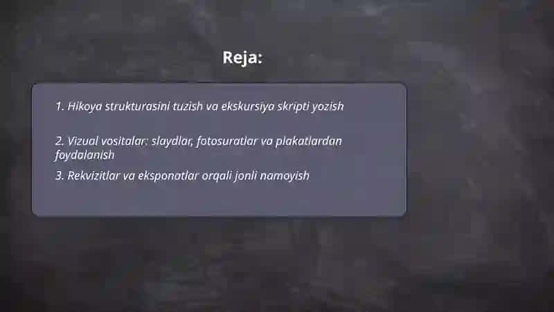 Ekskursiya xizmatida obyektlarni hikoya qilish usullari 2