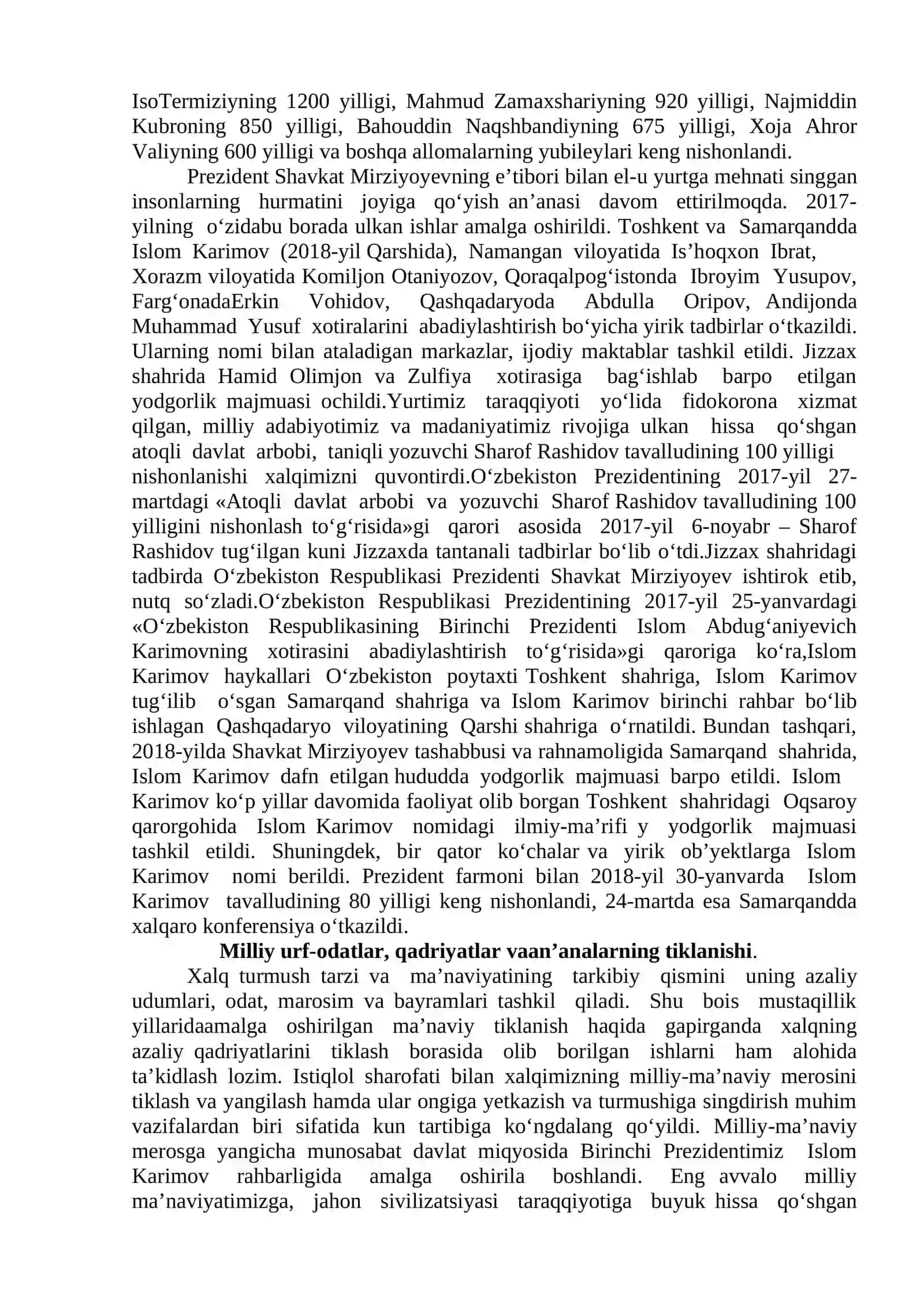 MUSTAQILLIK YILLARIDA O’ZBEKISTONDAGI MA’NAVIY VA MADANIY TARAQQIYOT 2