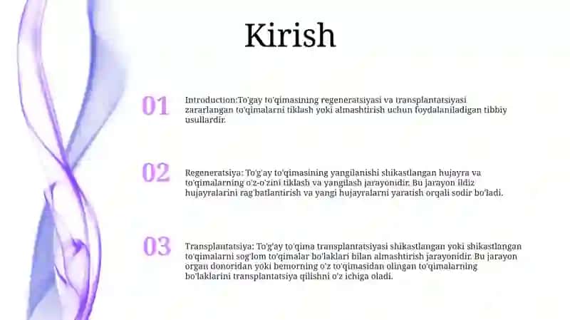 To'Gay To'Qimasining Regeneratsiyasi Va Transplantatsiyasi 2