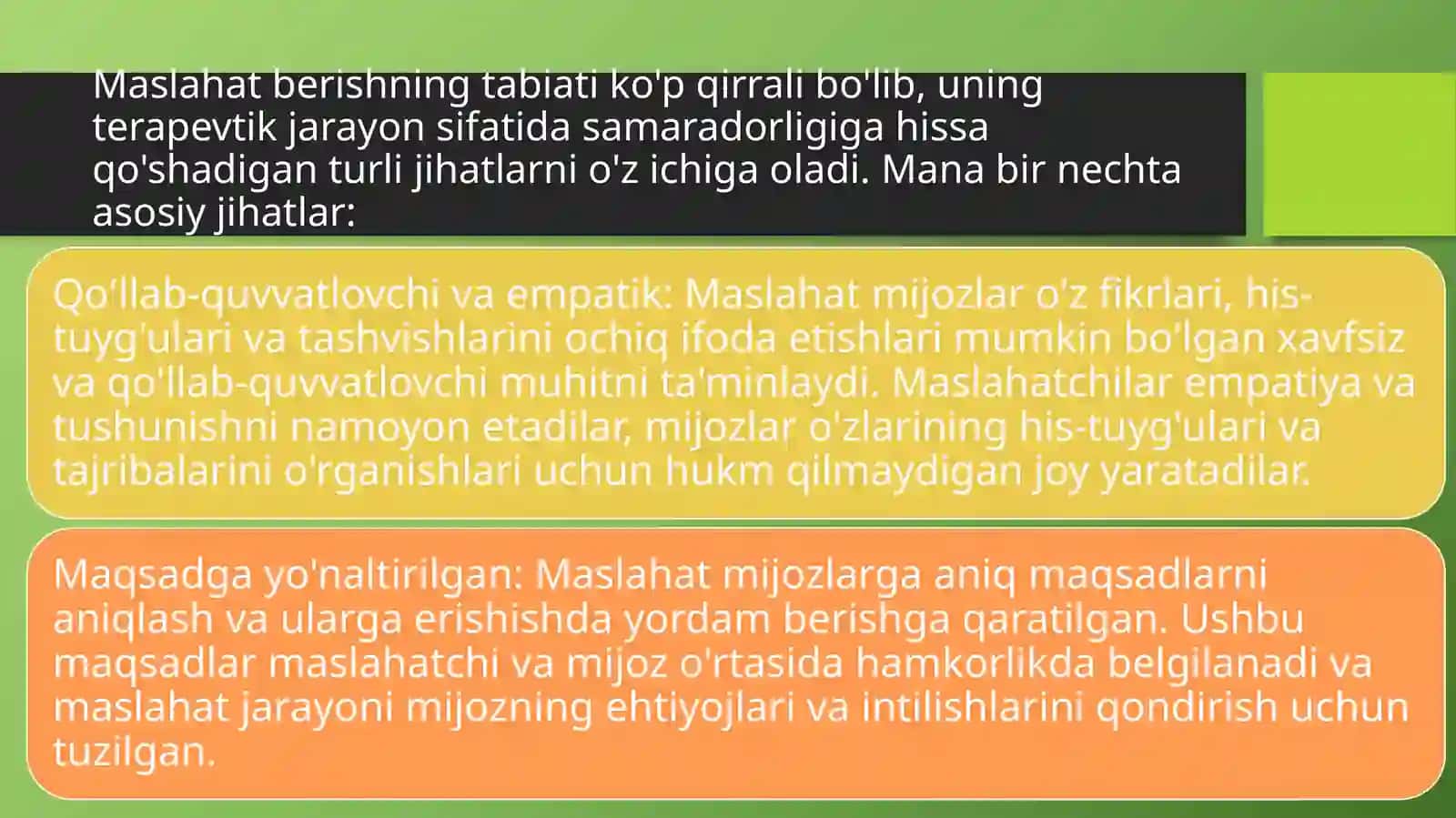 Konsultativ yordam tamoyillari 2