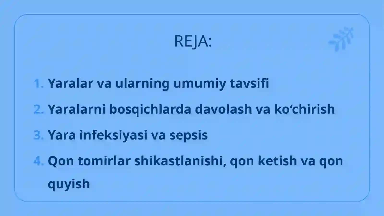 Yaralar va ularning davolash va ko'chirish texnikasi 2