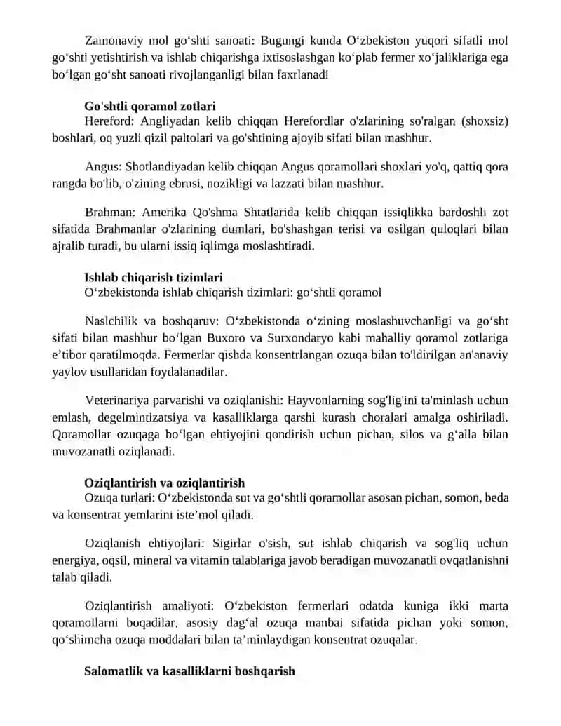 O‘Zbekistondagi Go‘Sht Yo‘Nalishidagi Qoramollar 2