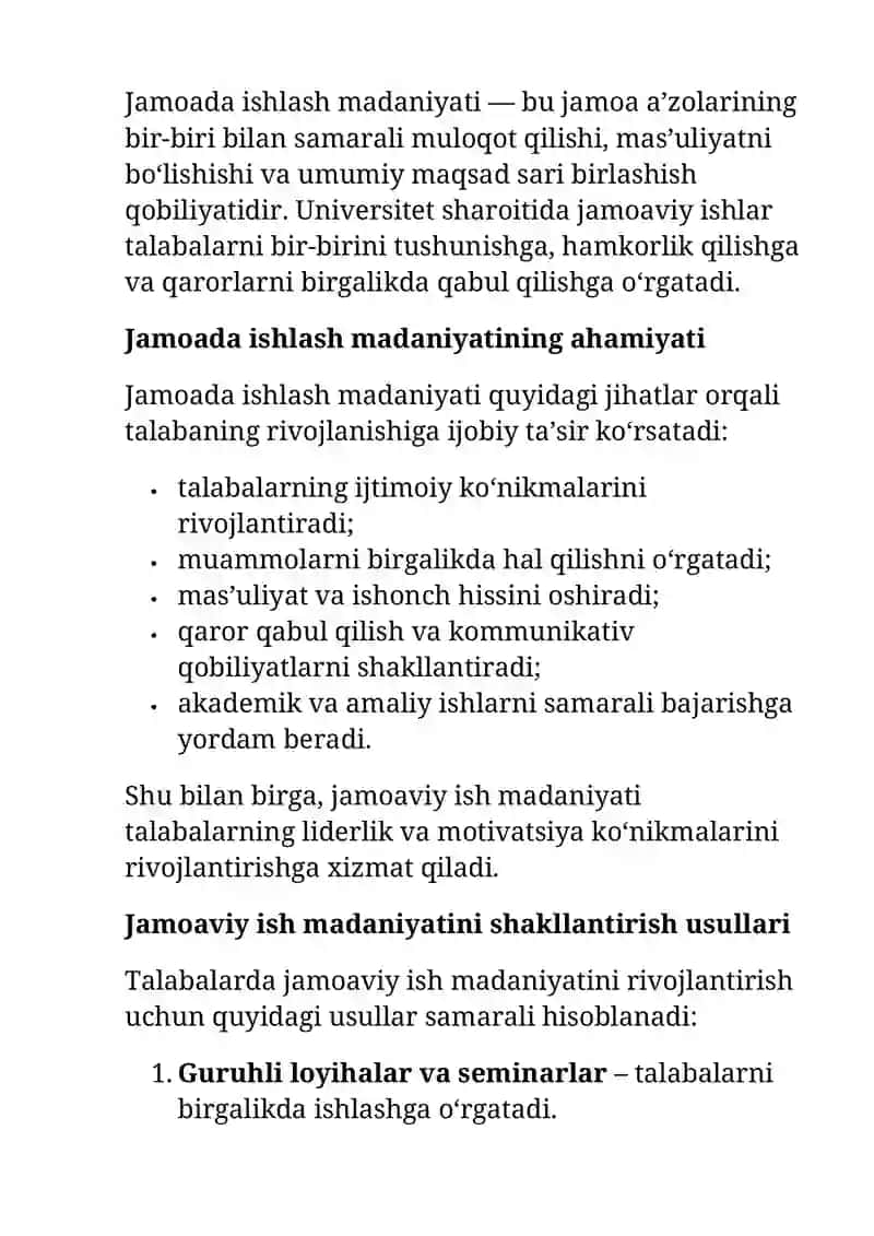 Jamoada ishlash madaniyatining ahamiyati 2