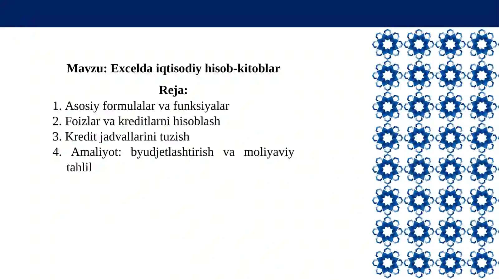 Excelda iqtisodiyhisob-kitoblar 2