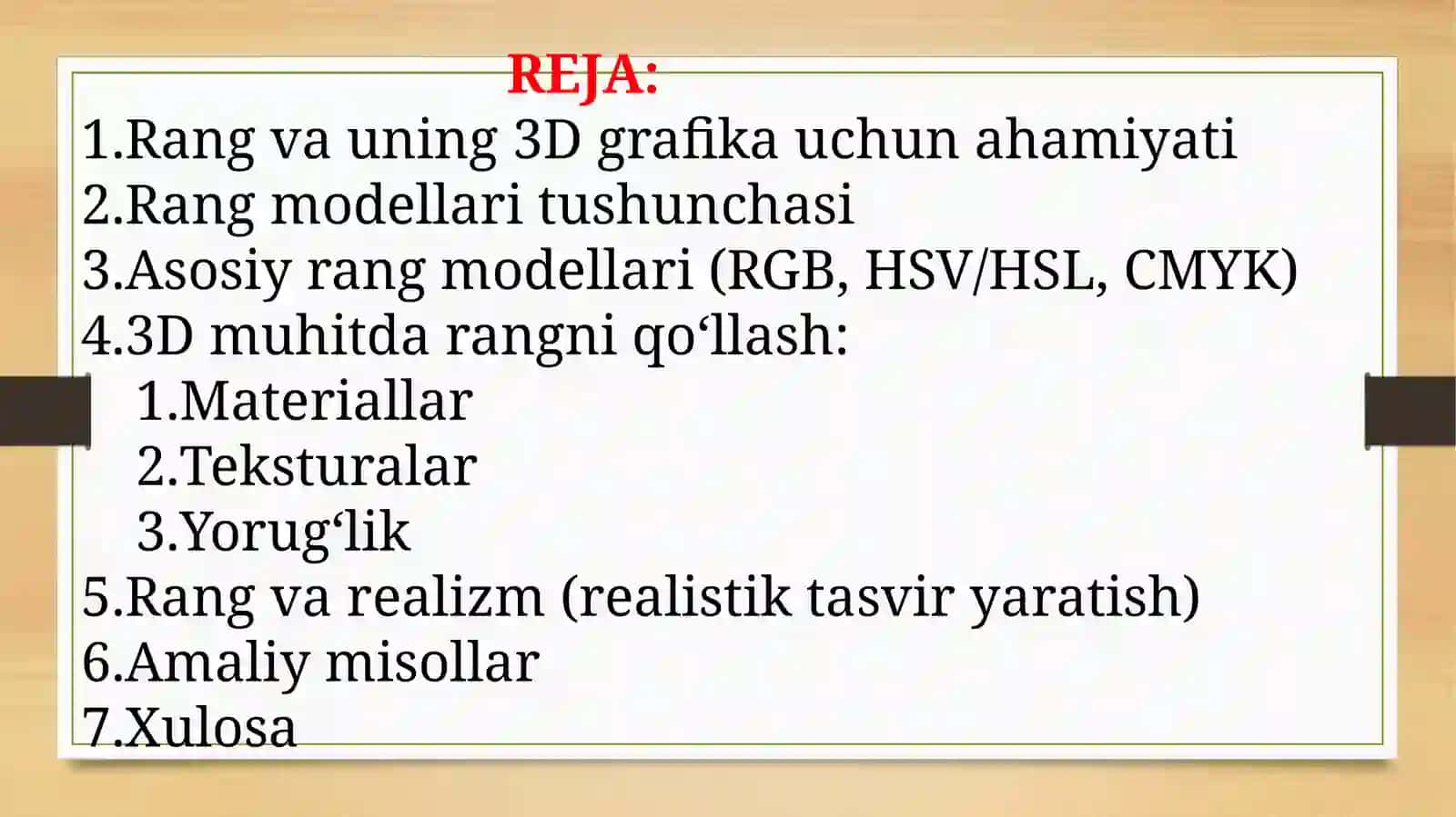 Rang modellari bilan ishlash 2
