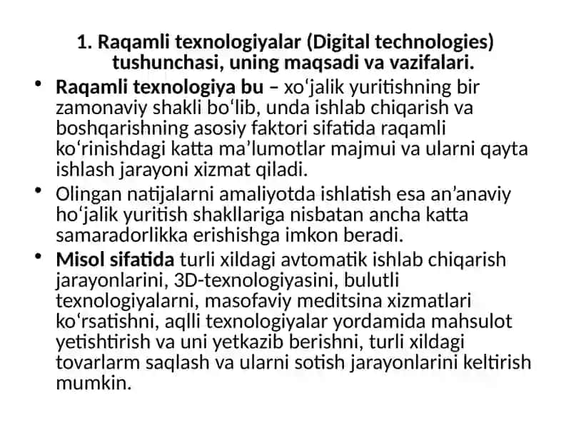 Raqamli texnologiyalar (Digital technologies) 2
