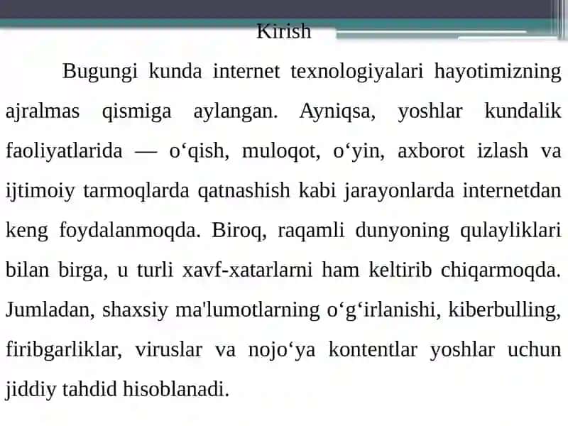 Internetxavfsizligivakibersharoitdayoshlar 2