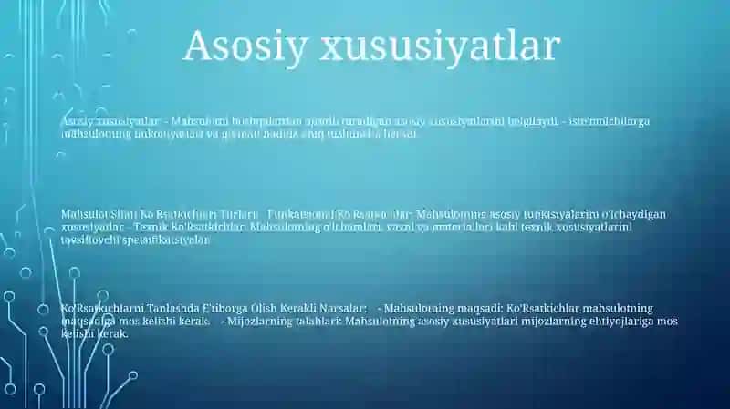 Mahsulot Sifati Ko'Rsatkichlari Turlari 2