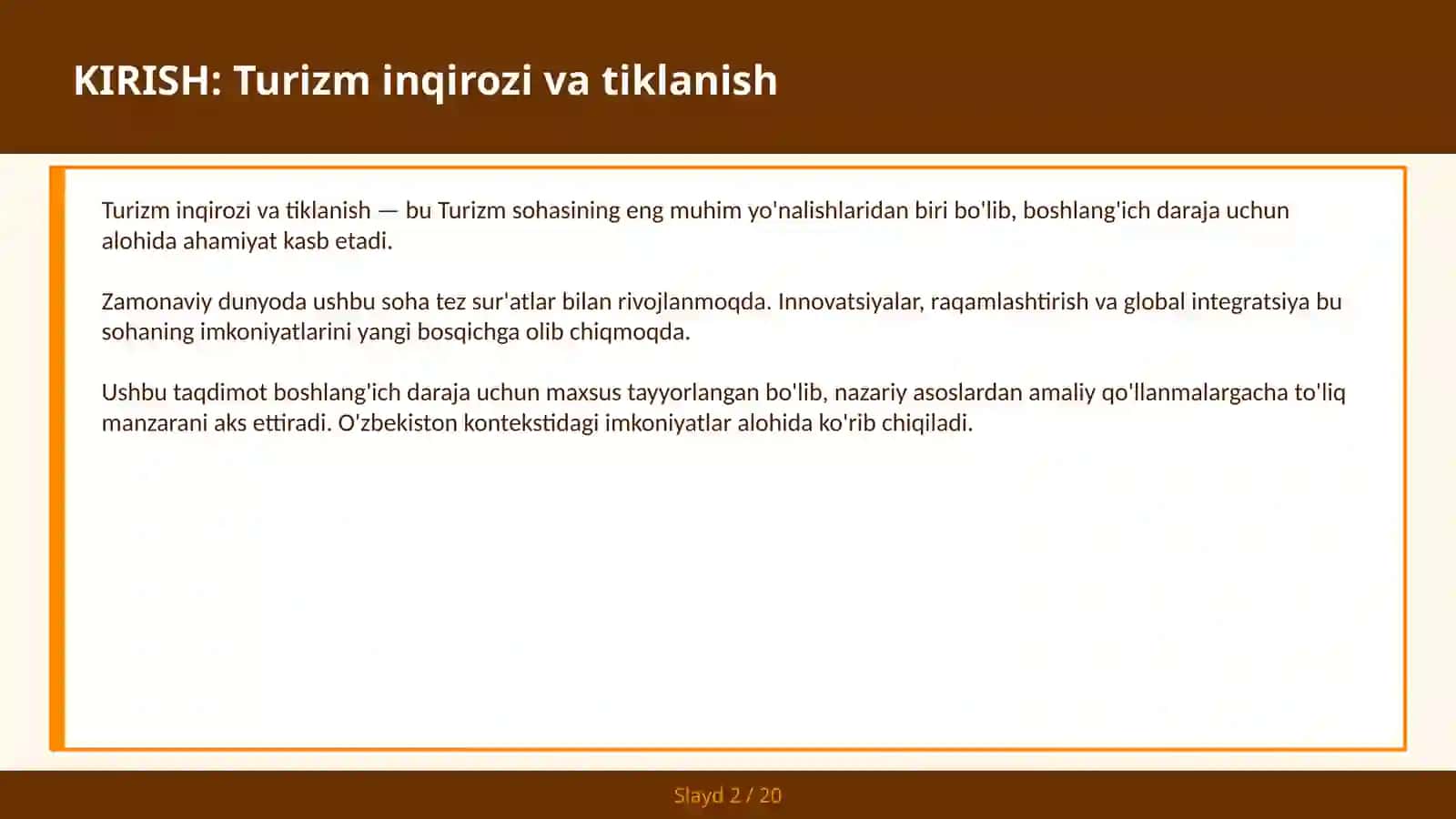 TURIZM INQIROZI VA TIKLANISH 2