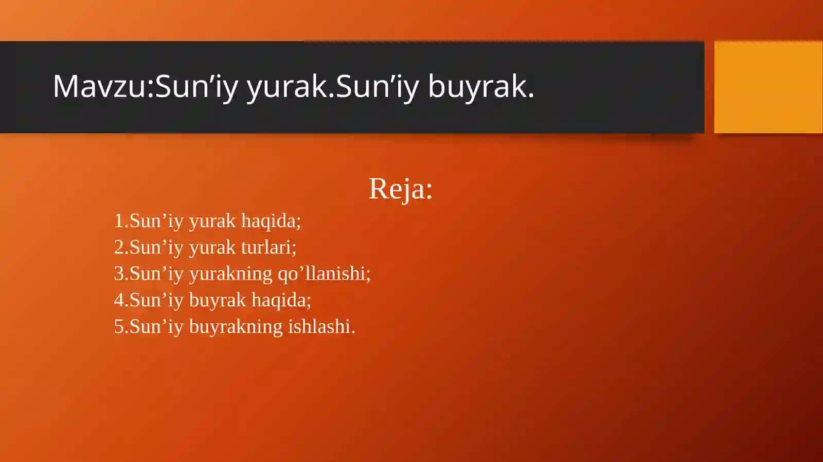 Sun’iy yurak.Sun’iy buyrak 2
