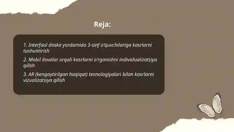 Boshlangʻich sinf oʻquvchilariga kasrlarni oʻrgatishda innovatsion texnologiyalardan foydalanish 3-sinf misolida 2