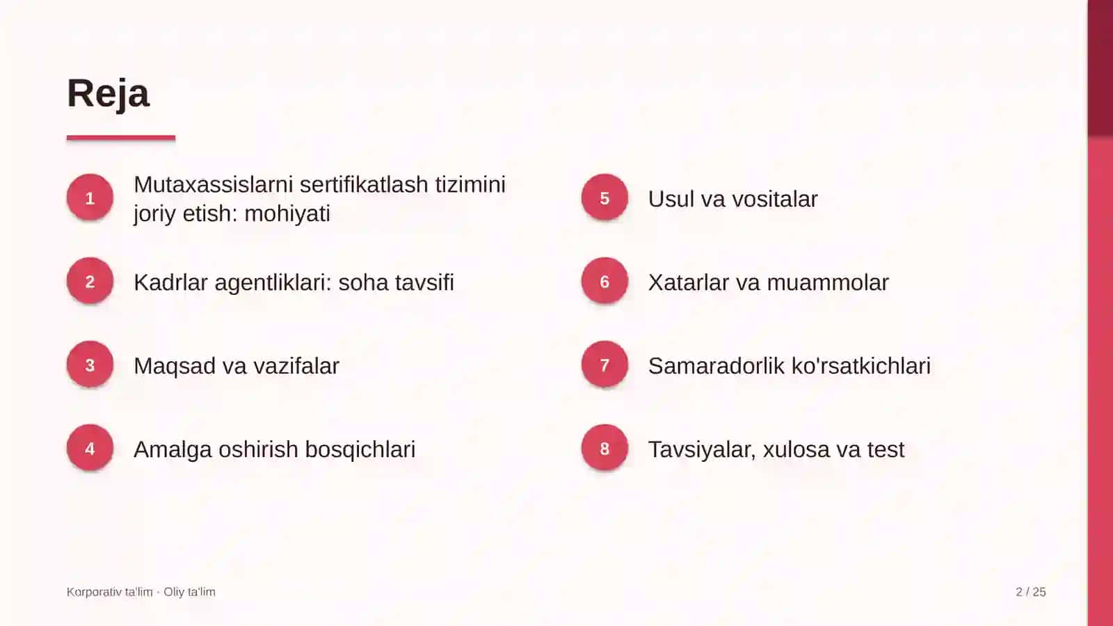 Kadrlar agentliklarida mutaxassislarni sertifikatlash tizimini joriy etish 2