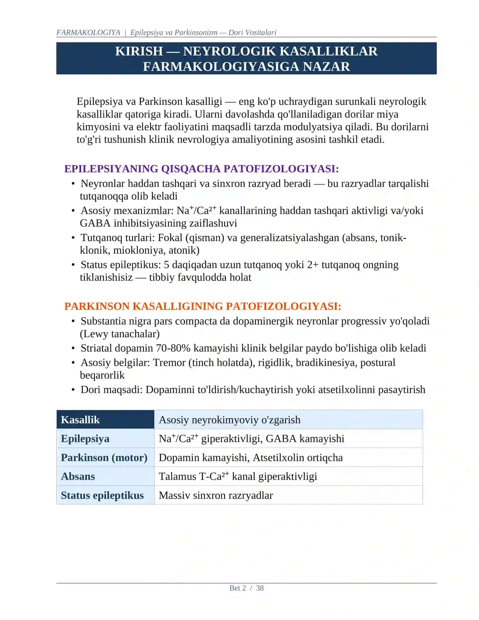 EPILEPSIYA VA PARKINSONIZM MUSTAQIL ISH 2