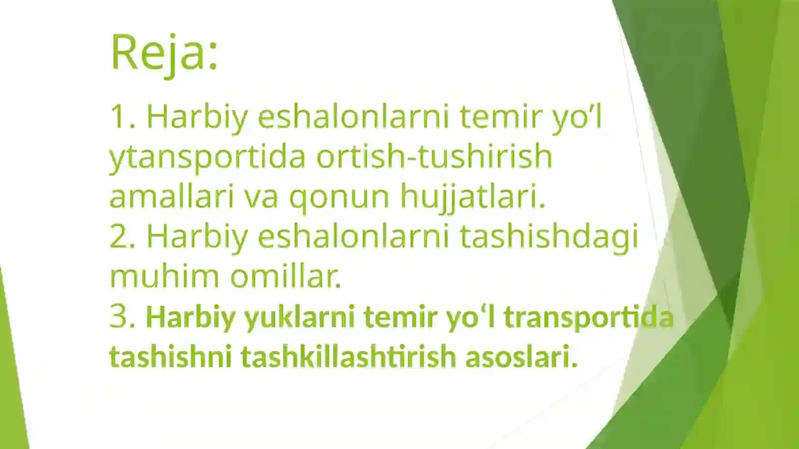 Temiryo’l transportni qo'llab-quvvatlash uchun huqujatlari 2