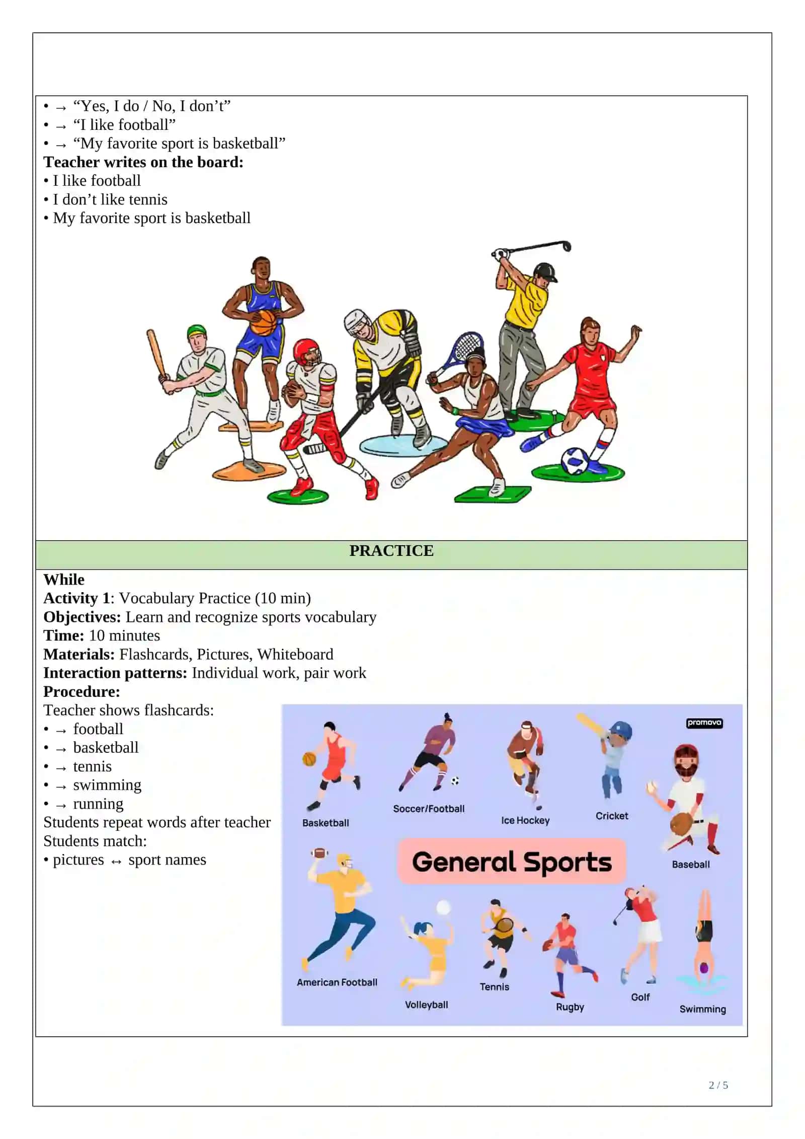 Lesson plan ESP Favorite Sports 2