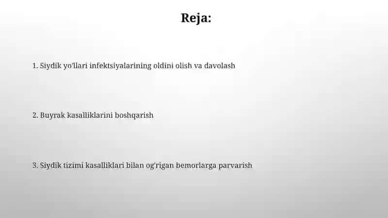 Siydik ayirish tizimi bilan kasallangan bemorlarni parvarish qilish 2