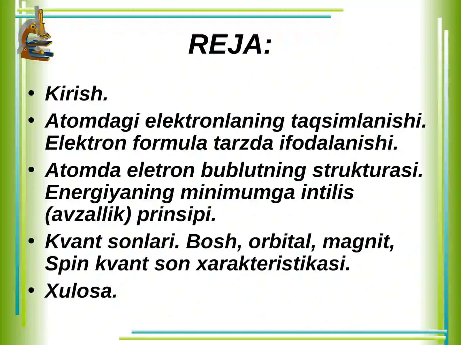 Atom elektron qobiqlarning tuzilishi. Kvant sonlar 2