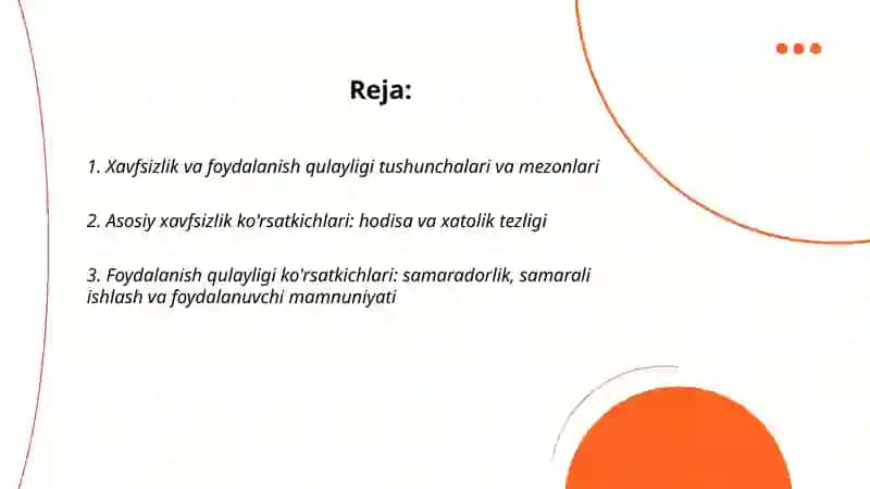 Xavfsizlik va foydalanish qulayligini koʻrsatkichlarini aniqlash 2