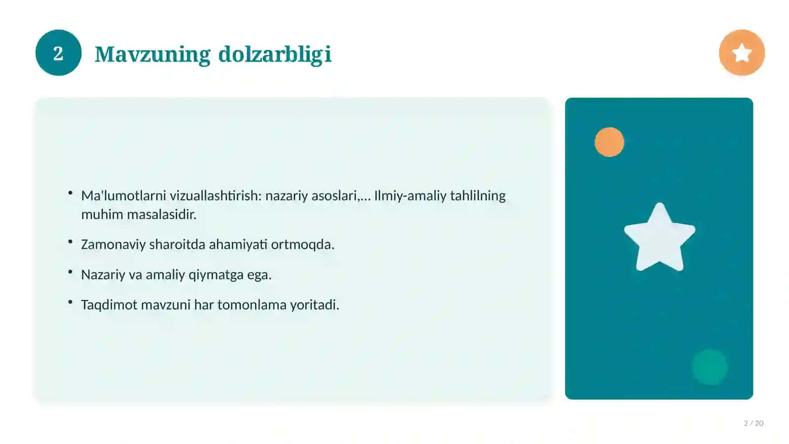 Mavzuning dolzarbligi 2