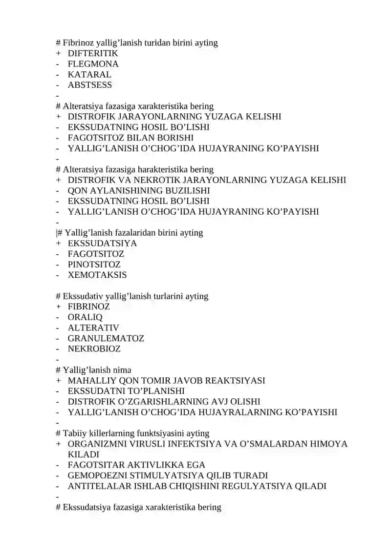 Otkir yalliglanish, Ekssudativ Yalliglanish. Turlari, bir- biridan farklash. (100 ta test) 2