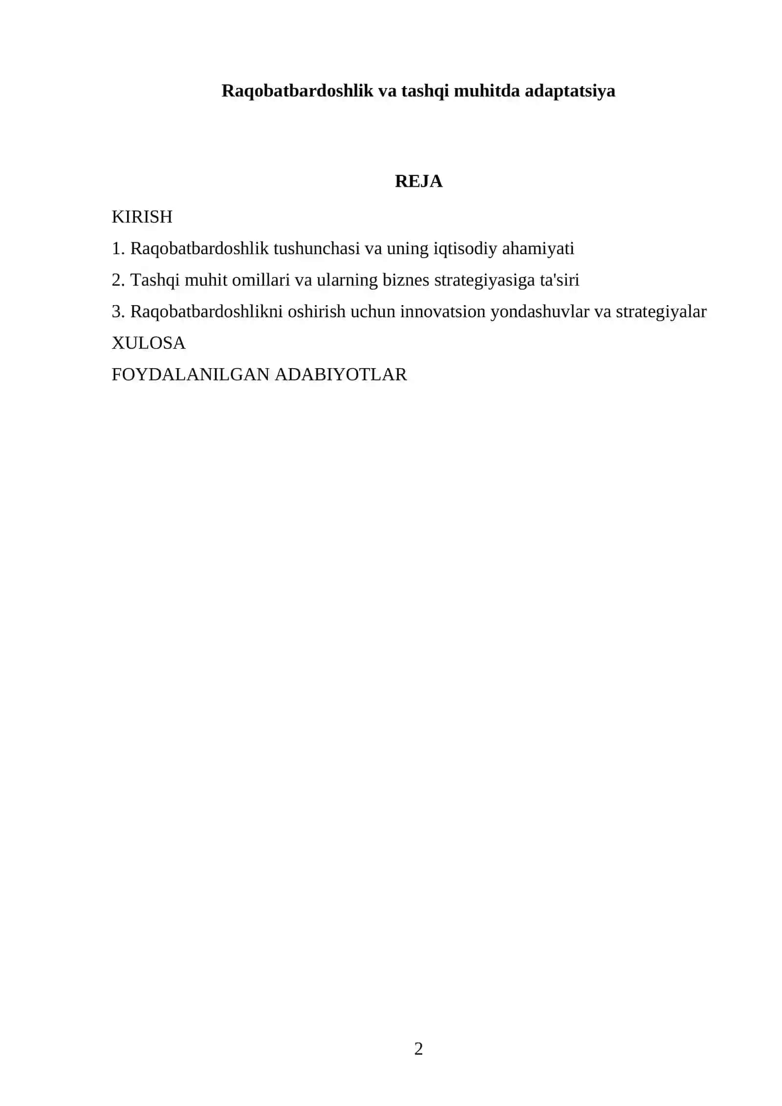 Raqobatbardoshlik va tashqi muhitda adaptatsiya 2