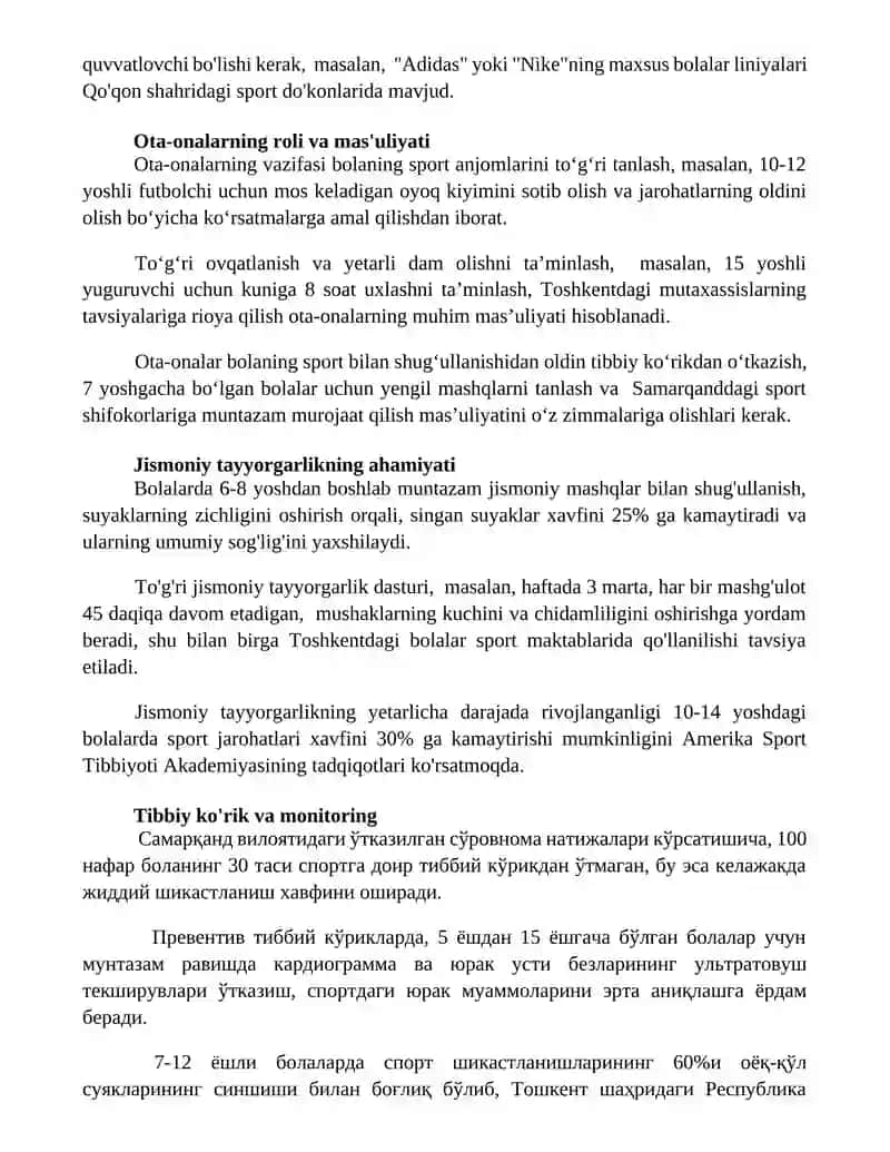Bolalarda sport tibbiyot muammolari va bolalarda shikastlanishni oldini olish 2
