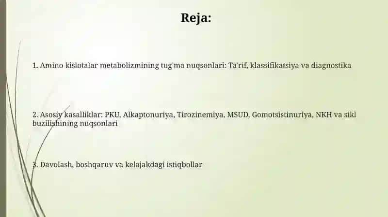 Amino kislotalar metabolizmining tug'ma nuqsonlari 2
