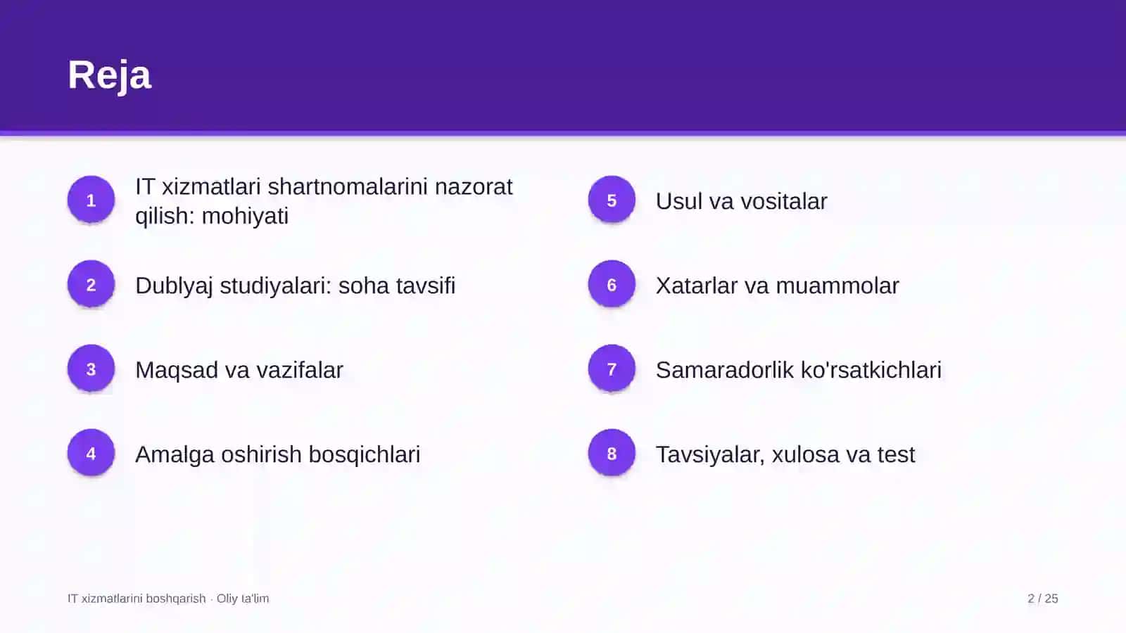 dublyaj studiyalarida axborot texnologiyalari xizmatlari bo'yicha shartnomalarni nazorat qilish 8540 2