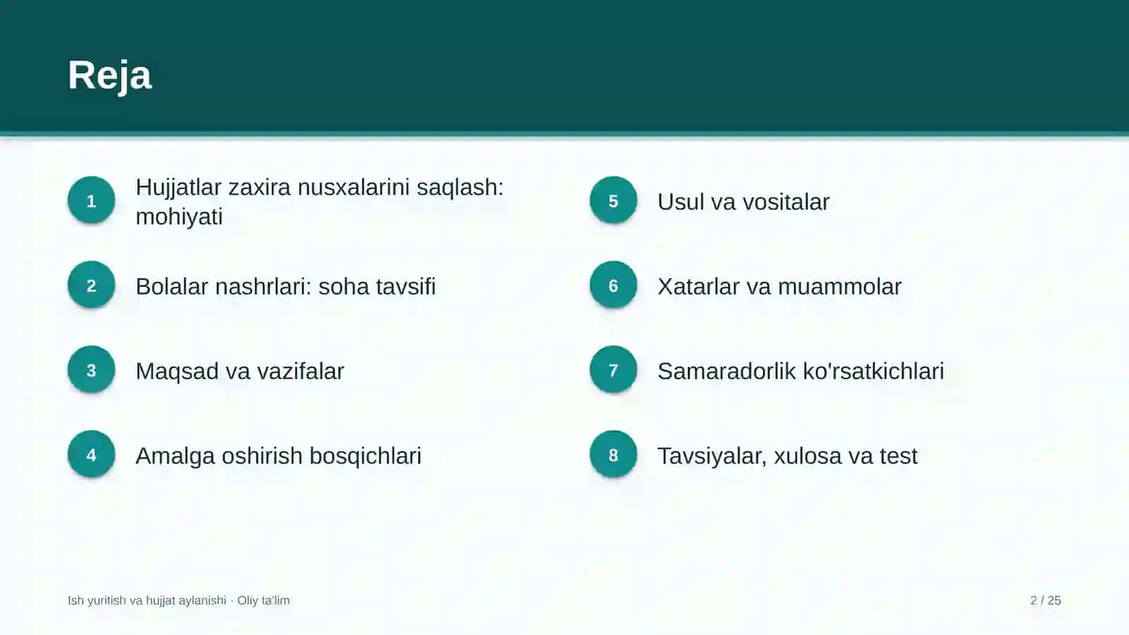Ish Yuritish va Hujjat Aylanishi · Oliy Ta'lim 2