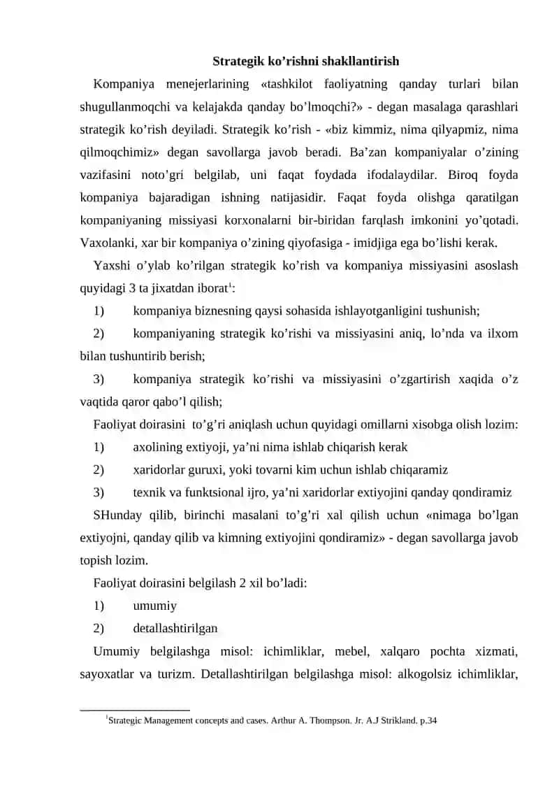 Strategik ko’rish va kompaniya missiyasini asoslash 2