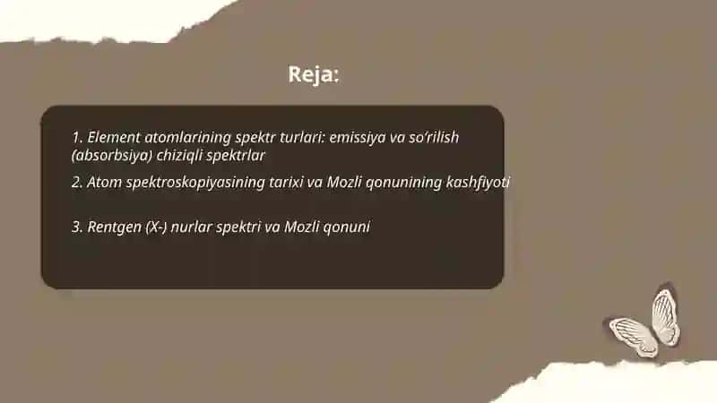 Element atomlarining spektorlari.Mozli qonuni 2