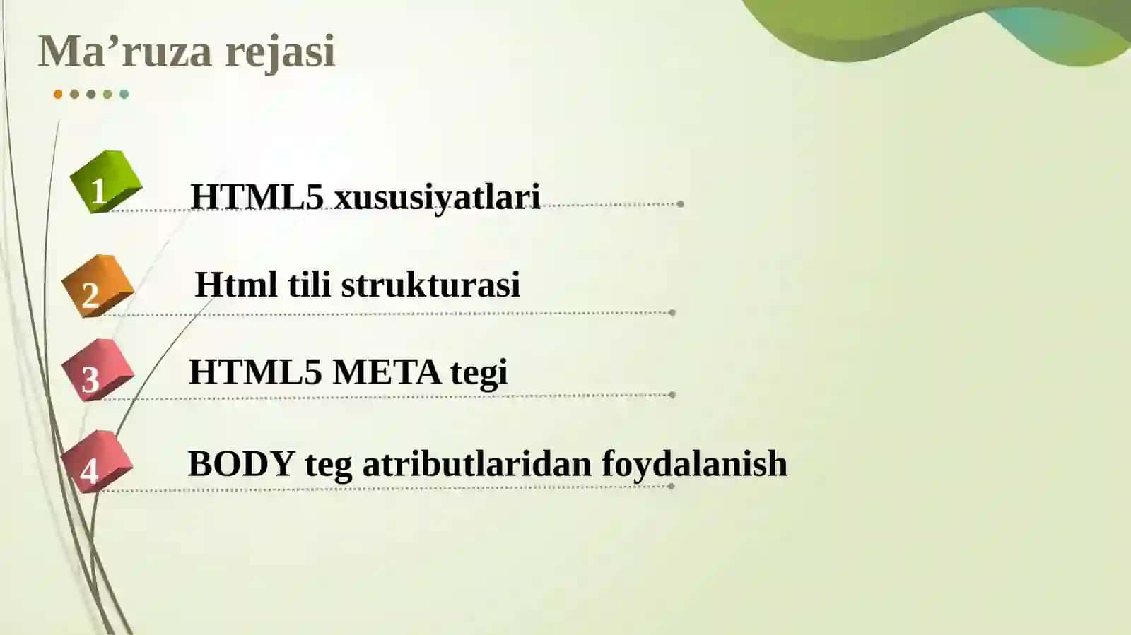 HTML ELEMENTLARI BILAN TA’NISHISH 2