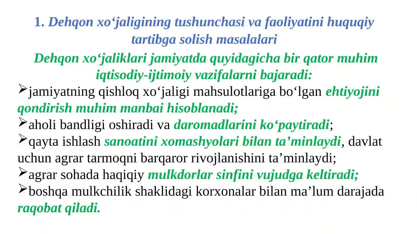 Dehqon xo‘jaligining huquqiy holati 2