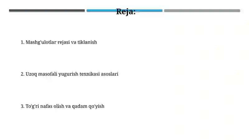 Yengil atletika: uzoq masofaga yugurish texnikasini oʻrgatish 2