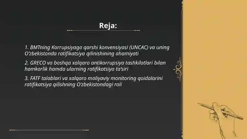 BMTning Korrupsiyaga qarshi konvensiyasi (UNCAC) va uning Oʻzbekistonda ratifikatsiya qilinishining ahamiyati 2